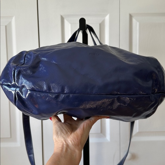 Furla Large patent Leather Shiny Blue Hobo Bag - Picture 15 of 16